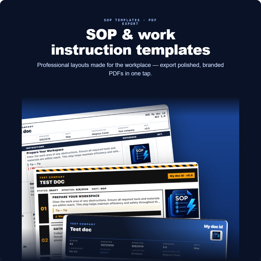 Quick SOP app standard operating procedure templates
